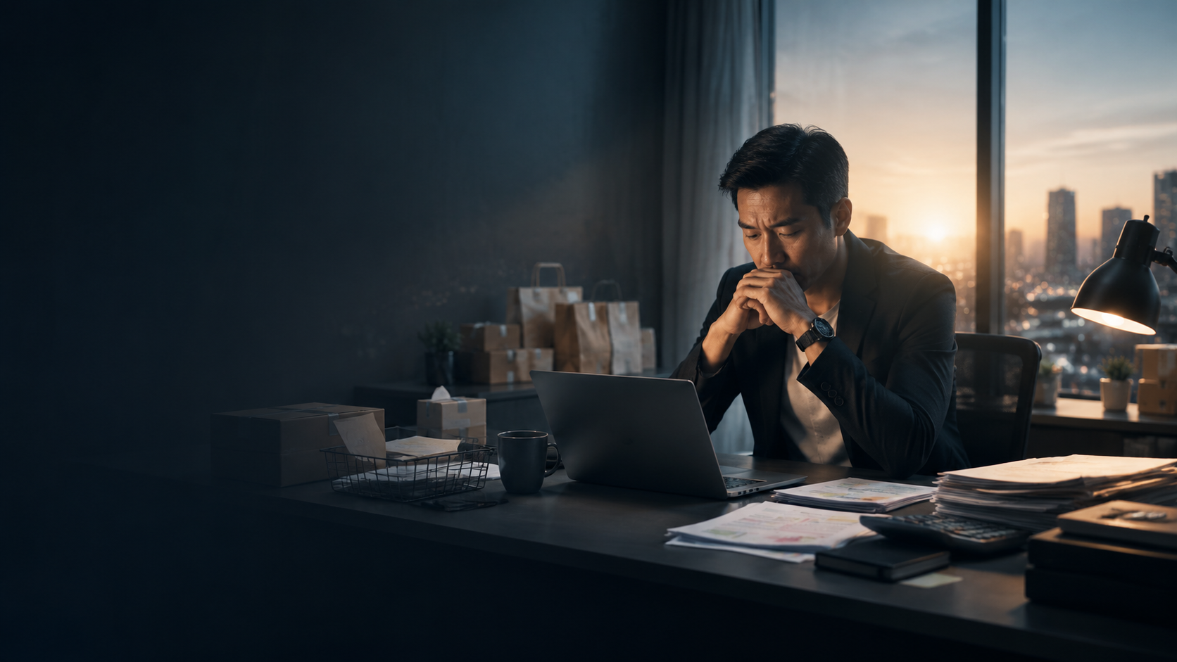 中小企業老闆在深夜面對營運與現金流壓力